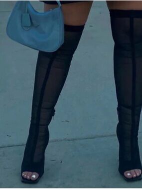 Steve Madden Black Sheer Over-The-Knee Peep-Toe Boots
